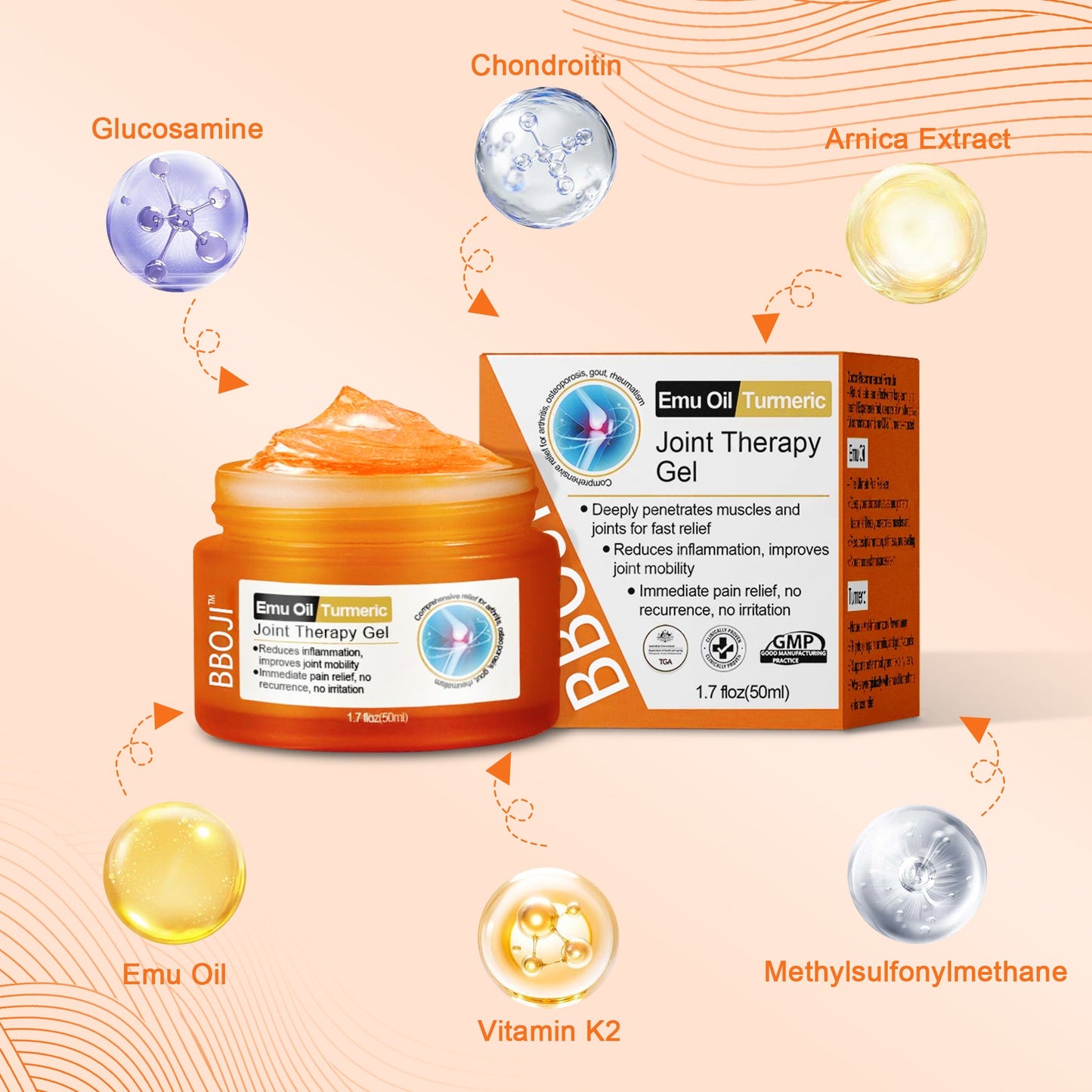 BBOJI™ Turmeric & Emu Oil Arthritis Soothing Pain Relief Massage Gel